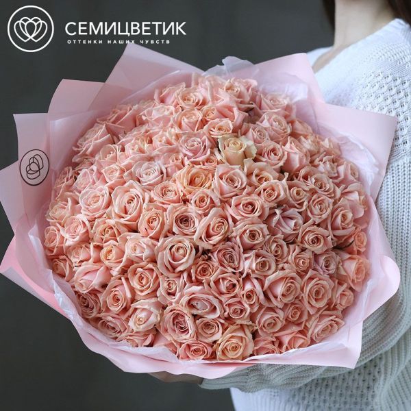 Букет из 101 нежно-розовой розы 40 см (Россия)