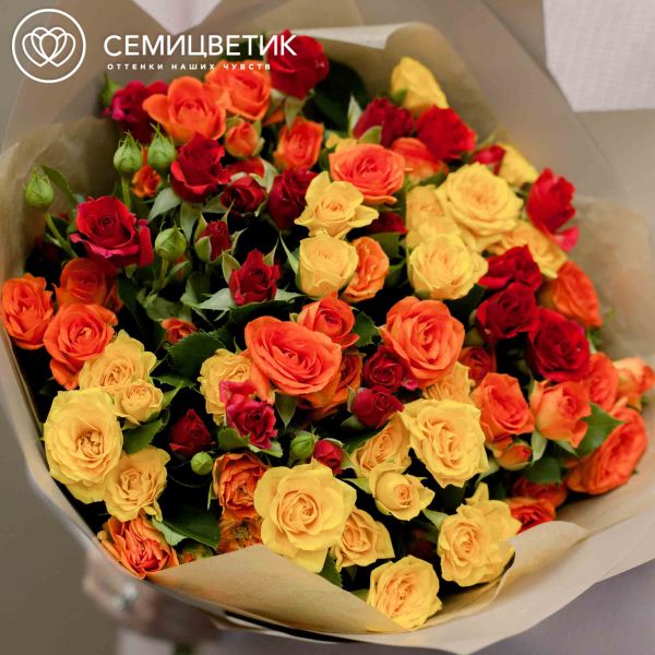 Букет из 19 кустовых роз 40 см яркий микс (Кения)
