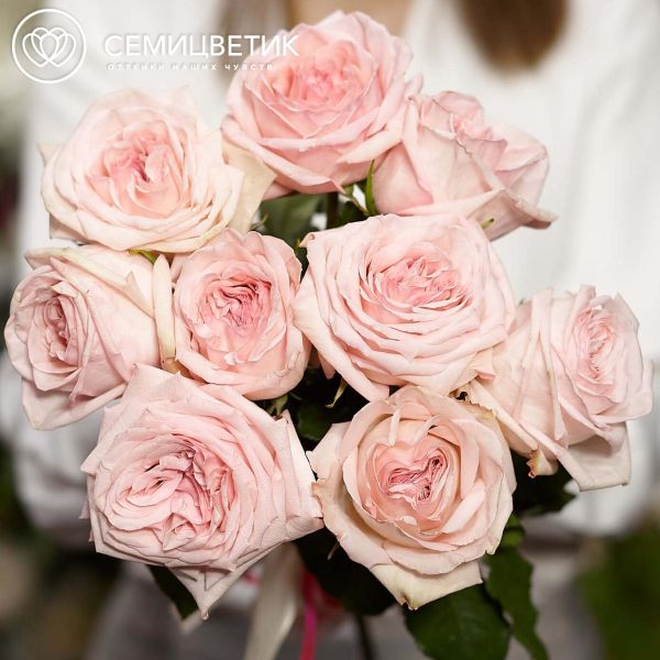 Букет из 9 розовых пионовидных роз Pink O'Hara 40 см