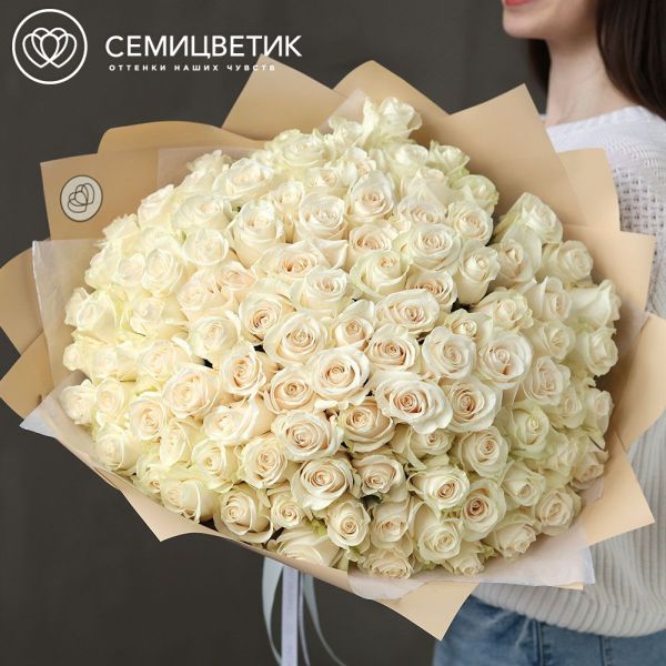 Букет из 101 белой розы Vendela 60 см (Эквадор)