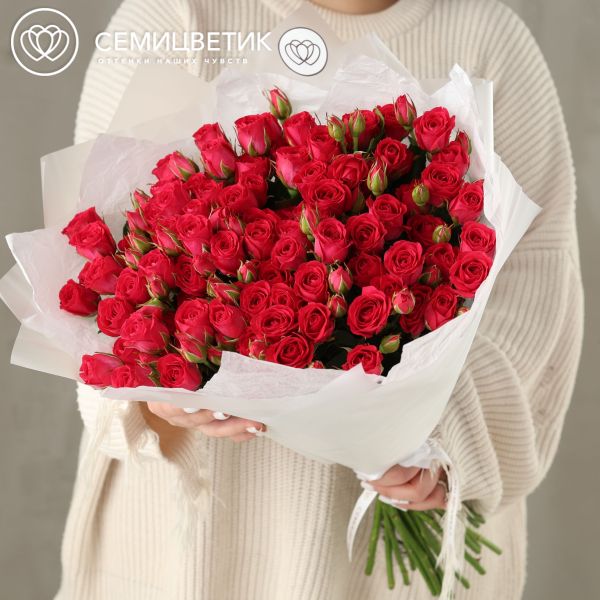 Букет из 25 малиновых кустовых роз 40-50 см (Россия)