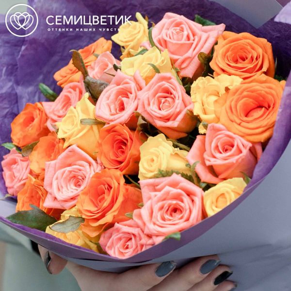 Букет из 25 роз 35-40 см микс (Россия)