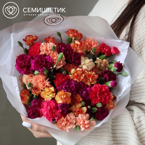 Букет из 25 кустовых гвоздик микс