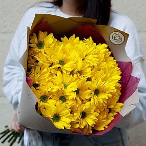 Монобукет  из 11 жёлтых кустовых хризантем