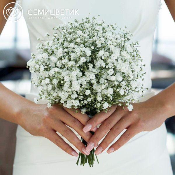 Свадебный букет из белых гипсофил