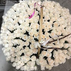 Композиция из 301 белой розы (Эквадор) в корзине