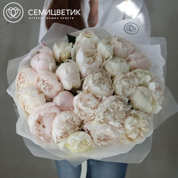Букет из 25 бело-кремовых пионов Bowl of cream Premium