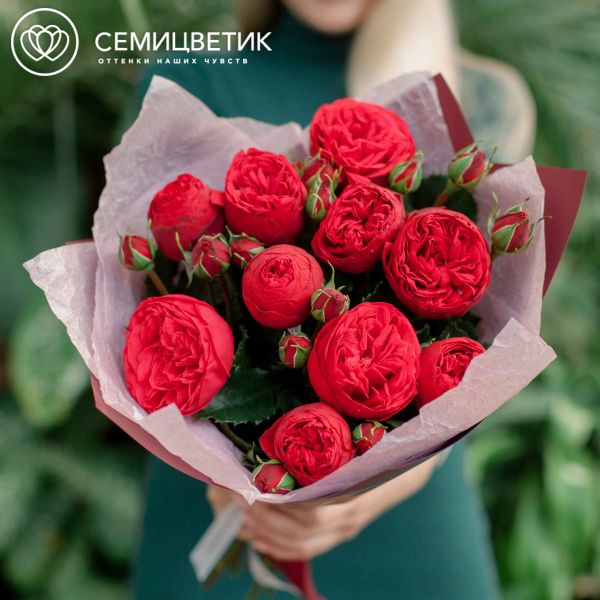 Букет из 9 красных кустовых пионовидных роз Red Piano 40 см