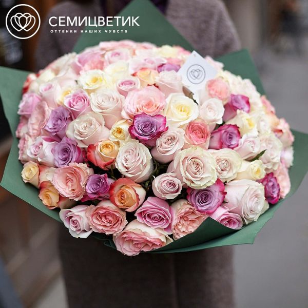 Букет из 101 розы 50 см нежный микс (Эквадор)