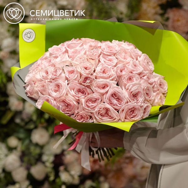 Букет из 51 розовой пионовидной розы Pink O'Hara 40 см