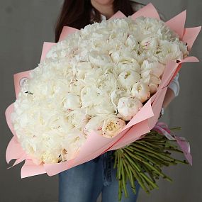 Букет из 101 белого пиона Kelway`s Glorious Premium