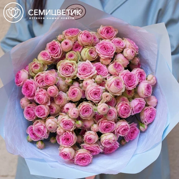 Букет из 11 розовых кустовых пионовидных роз 60 см (Россия)