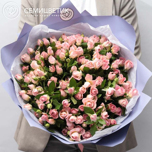 Букет из 35 розовых кустовых роз 40 см (Кения)