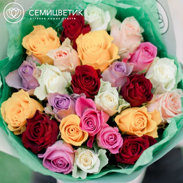 Букет из 25 роз 40 см яркий микс (Кения)