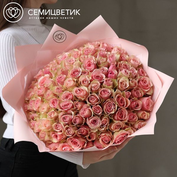 Букет из 101 нежно-розовой розы 35 см (Кения)