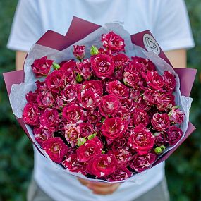 Букет из 21 кустовой розы биколор 40 см (Кения)