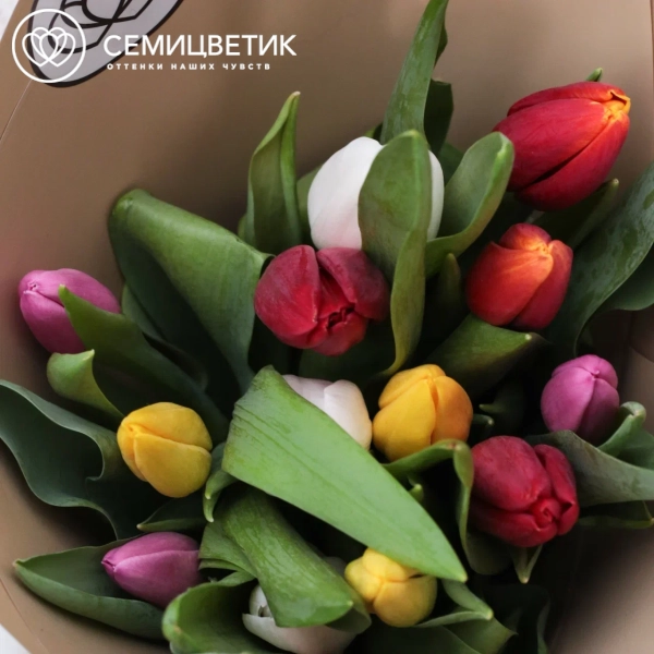Букет из 15 тюльпанов микс 30 см