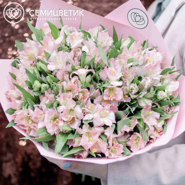 Букет из 23 альстромерий в розовых тонах в розовой пленке