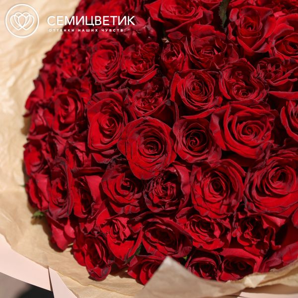 Букет из 101 красной с темной каймой розы Магия 35-40 см (Россия)