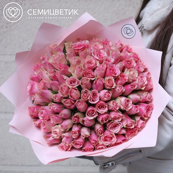 Букет из 101 нежно-розовой розы 35 см (Кения)