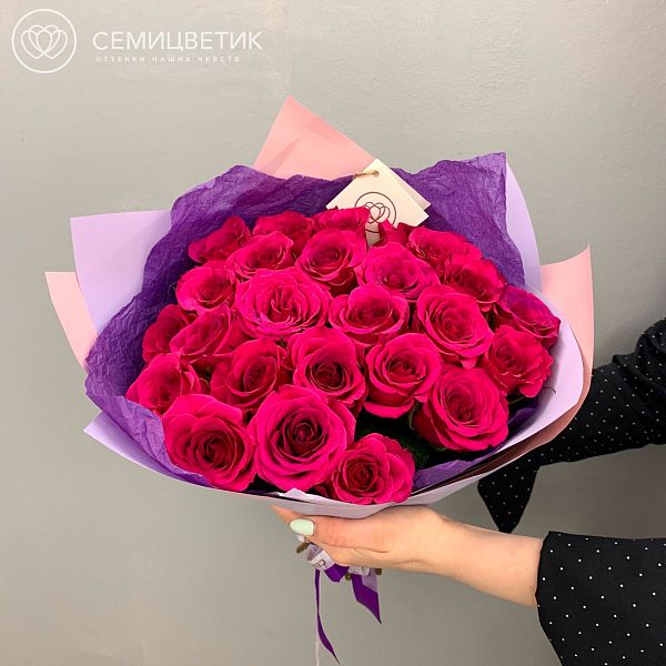 25 малиновых роз (Кения) 40 см Premium