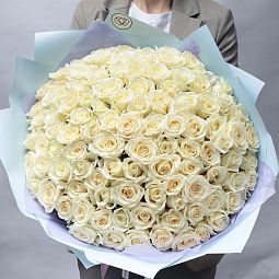 Букет из 101 белой розы 50 см (Россия)