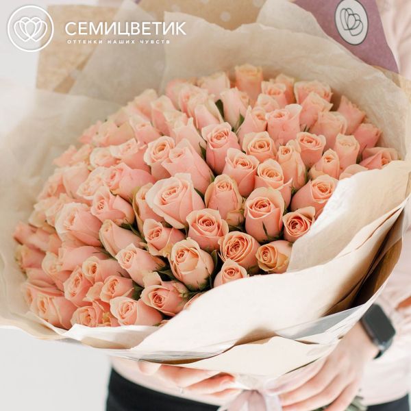 Букет из 101 персиковой розы 40 см (Кения)