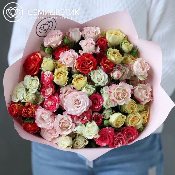 Букет из 15 кустовых роз 40 см микс (Кения) 