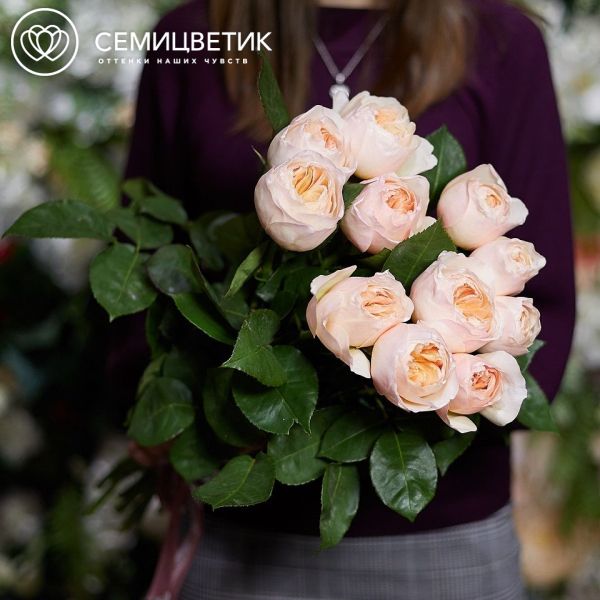 Букет из 11 персиковых пионовидных роз Juliet 50 см (Эквадор)