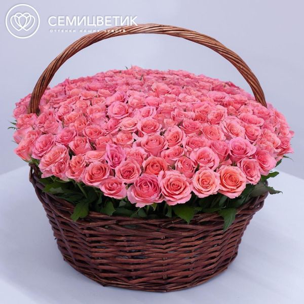 Композиция из 201 коралловой розы (Кения) в корзине