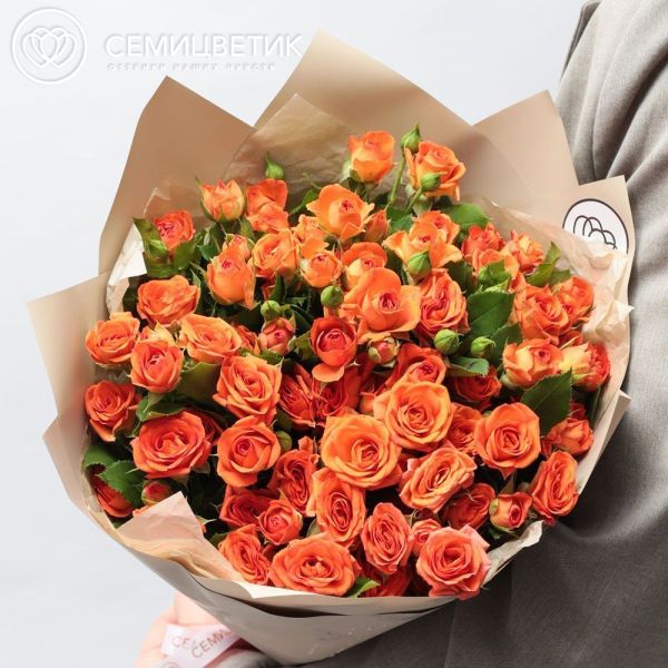 Букет из 15 оранжевых кустовых роз 40 см (Кения)