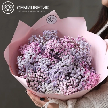Букет из 9 розовых и сиреневых гипсофил