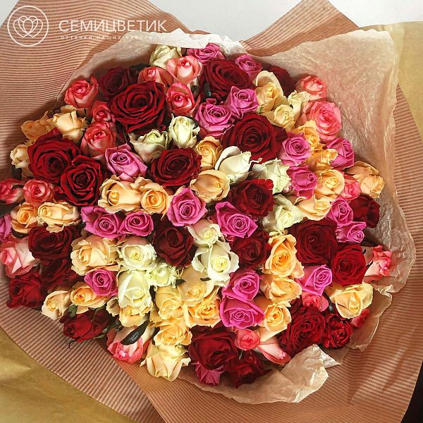 101 роза микс (Россия) 70 см
