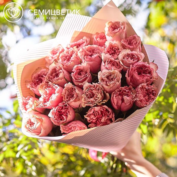 Букет из 25 розовых пионовидных роз Love Me Tender 40 см