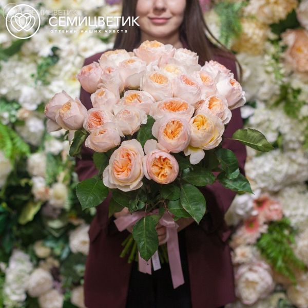 Букет из 25 персиковых пионовидных роз Juliet 50 см (Эквадор)