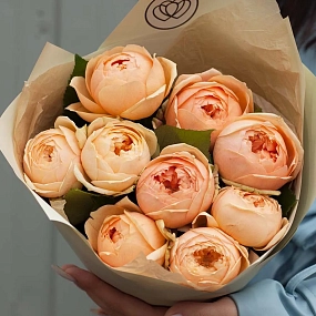 Букет из 9 кремовых пионовидных роз 60 см (Россия) в кремовой пленке