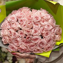 Букет из 51 розовой пионовидной розы Pink O'Hara 40 см