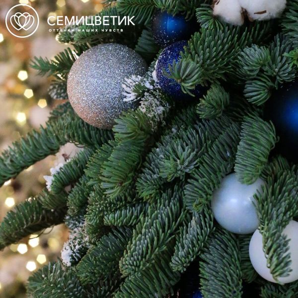 Новогодняя ель бело-синих тонах 60 см