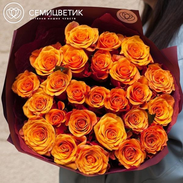 Букет из 25 желто-оранжевых роз 70 см (Россия)