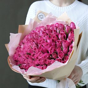 Букет из 101 розовой розы 40 см (Кения)