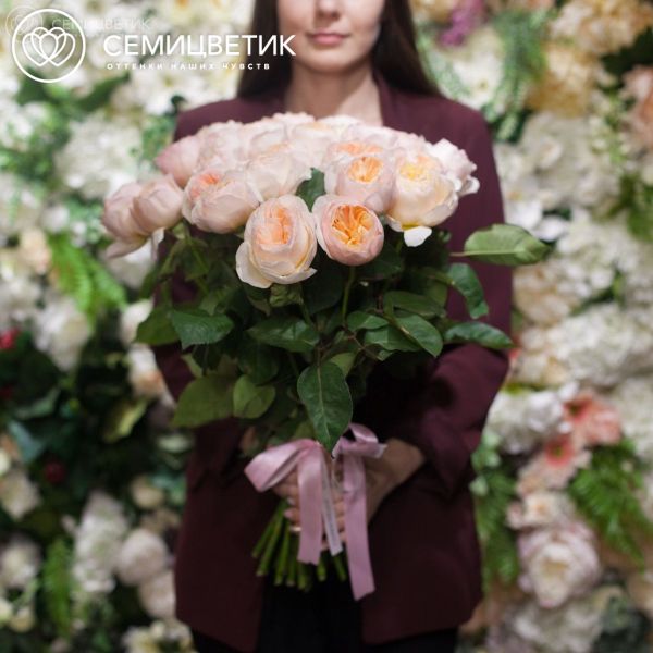 Букет из 25 персиковых пионовидных роз Juliet 50 см (Эквадор)