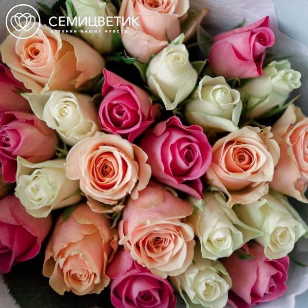 Букет из 25 роз 40 см нежный микс (Кения)