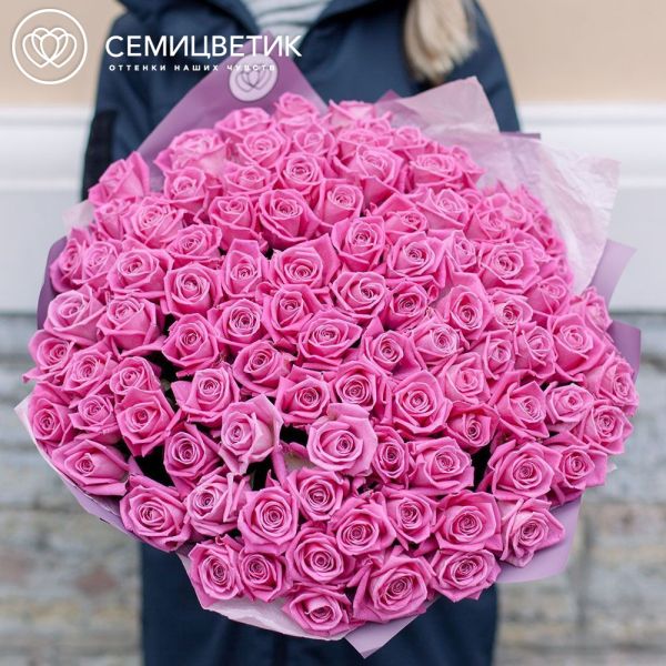 Букет из 101 розовой розы 40 см (Россия)