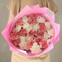 Букет из 25 белых и розовых гвоздик