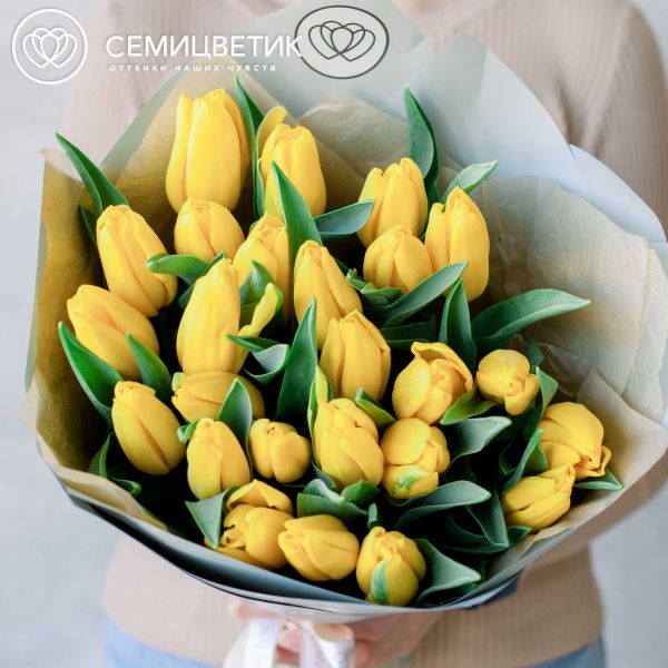 Букет из 25 желтых тюльпанов 40 см