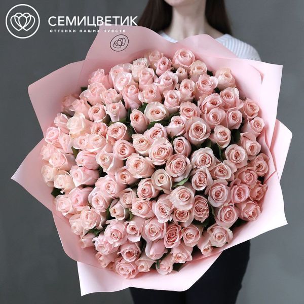 Букет из 101 нежно-розовой розы 50 см (Кения)