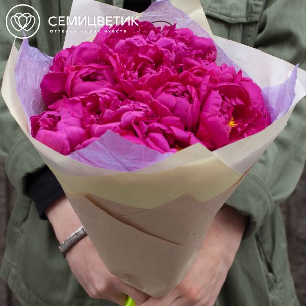 Букет из 15 малиновых пионов Standart Plus