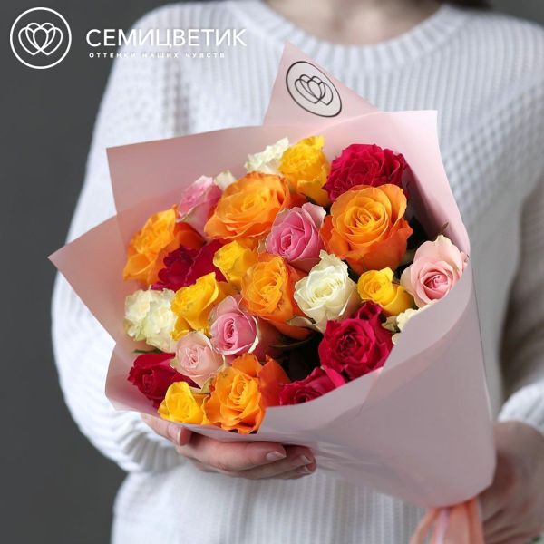 Букет из 25 роз 35-40 см микс (Кения)