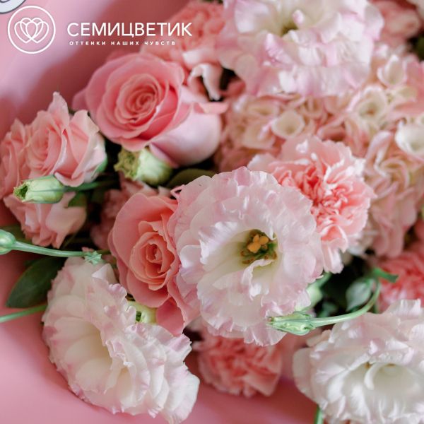Розовый букет с гортензиями "М" в розовой пленке