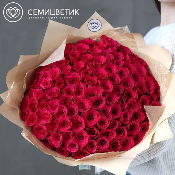 Букет из 101 малиновой розы 40 см (Кения) 